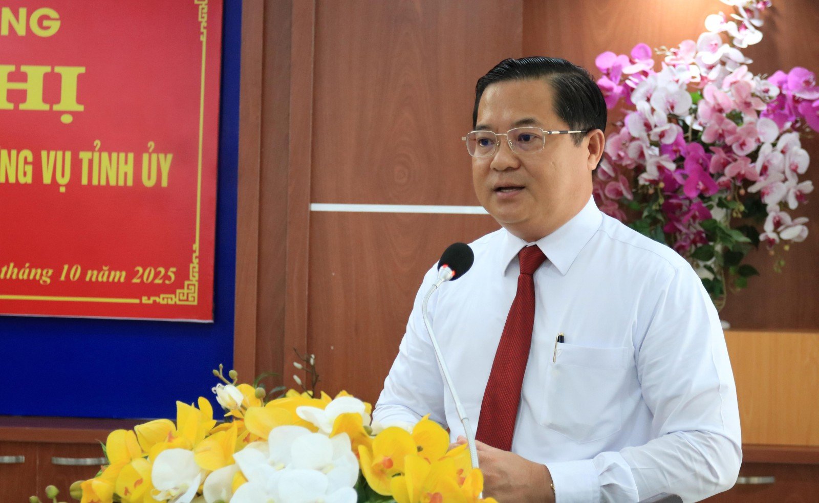 Đồng chí Huỳnh Quốc Thái, UVTV Tỉnh ủy, Chủ nhiệm Ủy ban Kiểm tra Tỉnh ủy phát biểu nhận nhiệm vụ