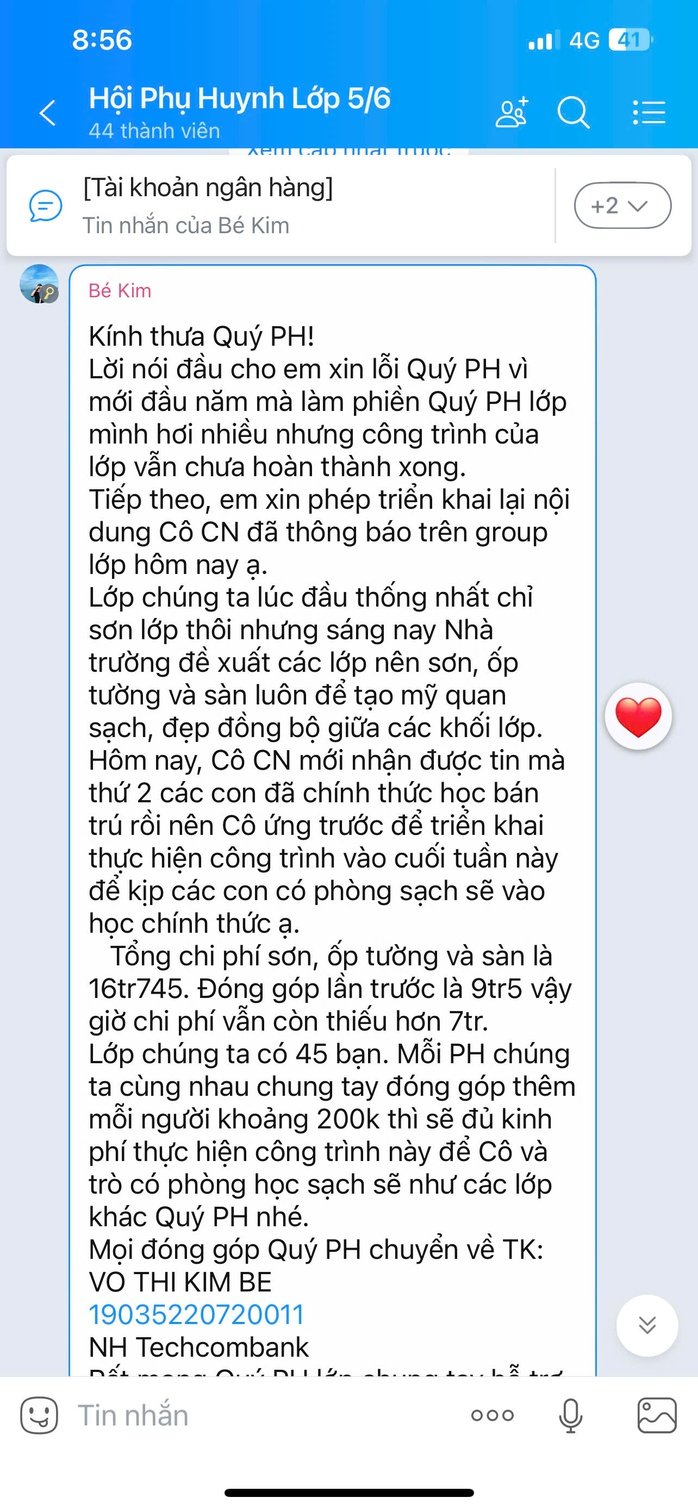 Hiệu trưởng lên tiếng về những tin nhắn giáo viên của trường vận động phụ huynh đóng góp - Ảnh 1.