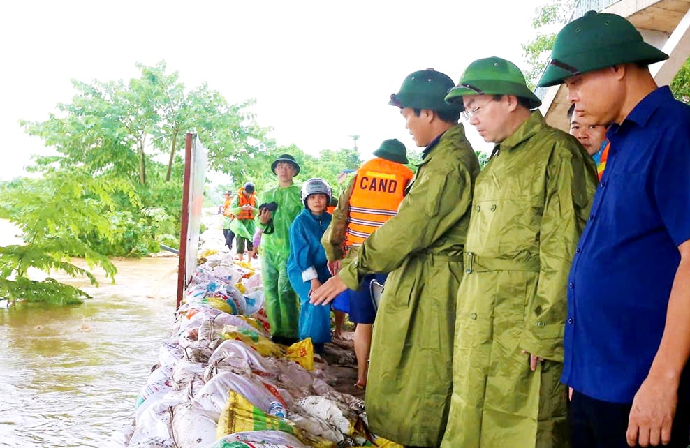 O presidente do Conselho Popular Provincial, Nguyen Dang Binh, e líderes de departamentos, filiais e localidades inspecionaram o dique do Rio Cau, a área ao pé da ponte Ben Tuong (bairro de Phan Dinh Phung).