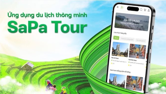 “ແອັບພລິເຄຊັນການທ່ອງທ່ຽວອັດສະລິຍະ - Sa Pa Tour” ແມ່ນໜຶ່ງໃນບັນດາຜະລິດຕະພັນເຕັກໂນໂລຢີດີຈີຕອນດີເດັ່ນໃນຂົງເຂດການທ່ອງທ່ຽວ. “Ứng dụng du lịch thông minh - Sa Pa Tour” là một trong những sản phẩm công nghệ số nổi bật trong lĩnh vực du lịch.