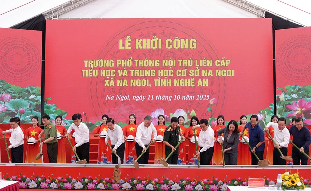 Tổng Bí thư Tô Lâm dự Lễ khởi công trường nội trú liên cấp ở Nghệ An - 1