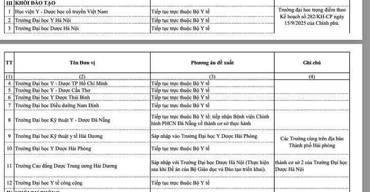 Phương án sắp xếp các bệnh viện trực thuộc Bộ Y tế đề xuất.