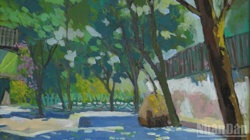 Tác phẩm "Góc phố Yên Hoa" của họa sĩ Bùi Lê Dũng, 57x88cm, acrylic.