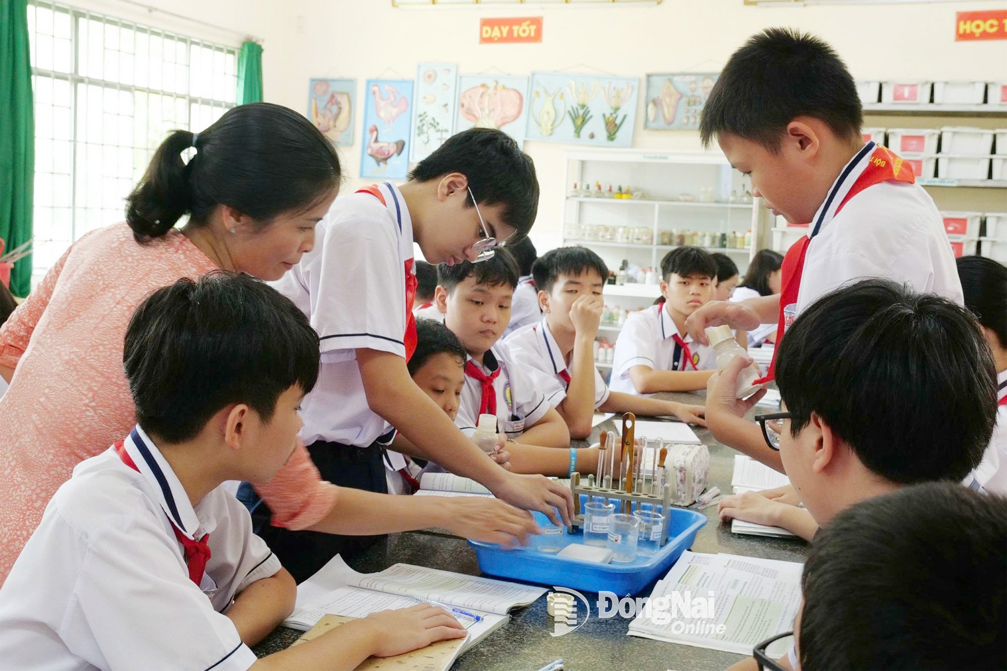 Schüler der Hung Vuong Secondary School üben im Naturwissenschaftsunterricht. Foto: Hanh Dung