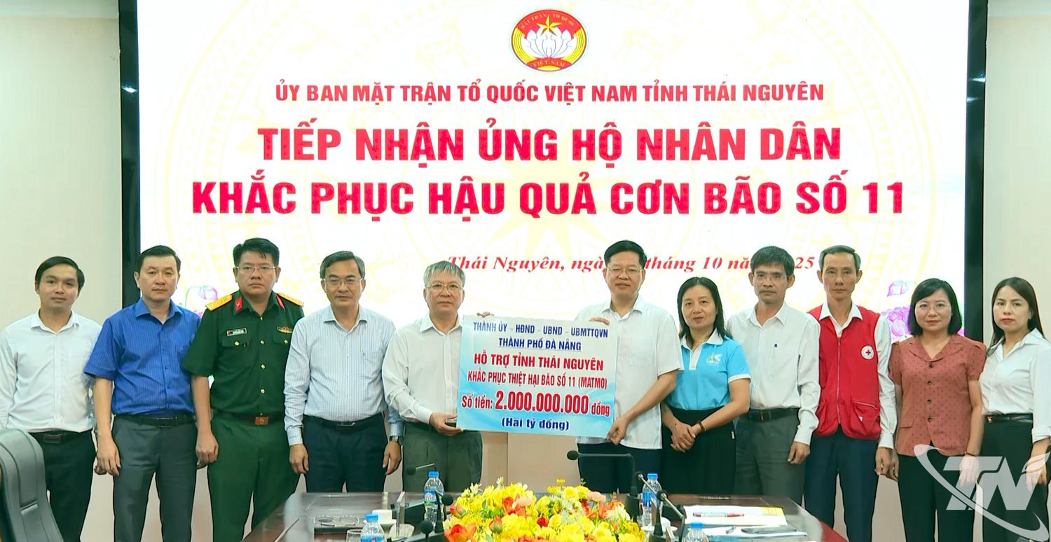 A delegação de trabalho da cidade de Da Nang doou 2 bilhões de VND para apoiar a província de Thai Nguyen na superação das consequências da tempestade nº 11.