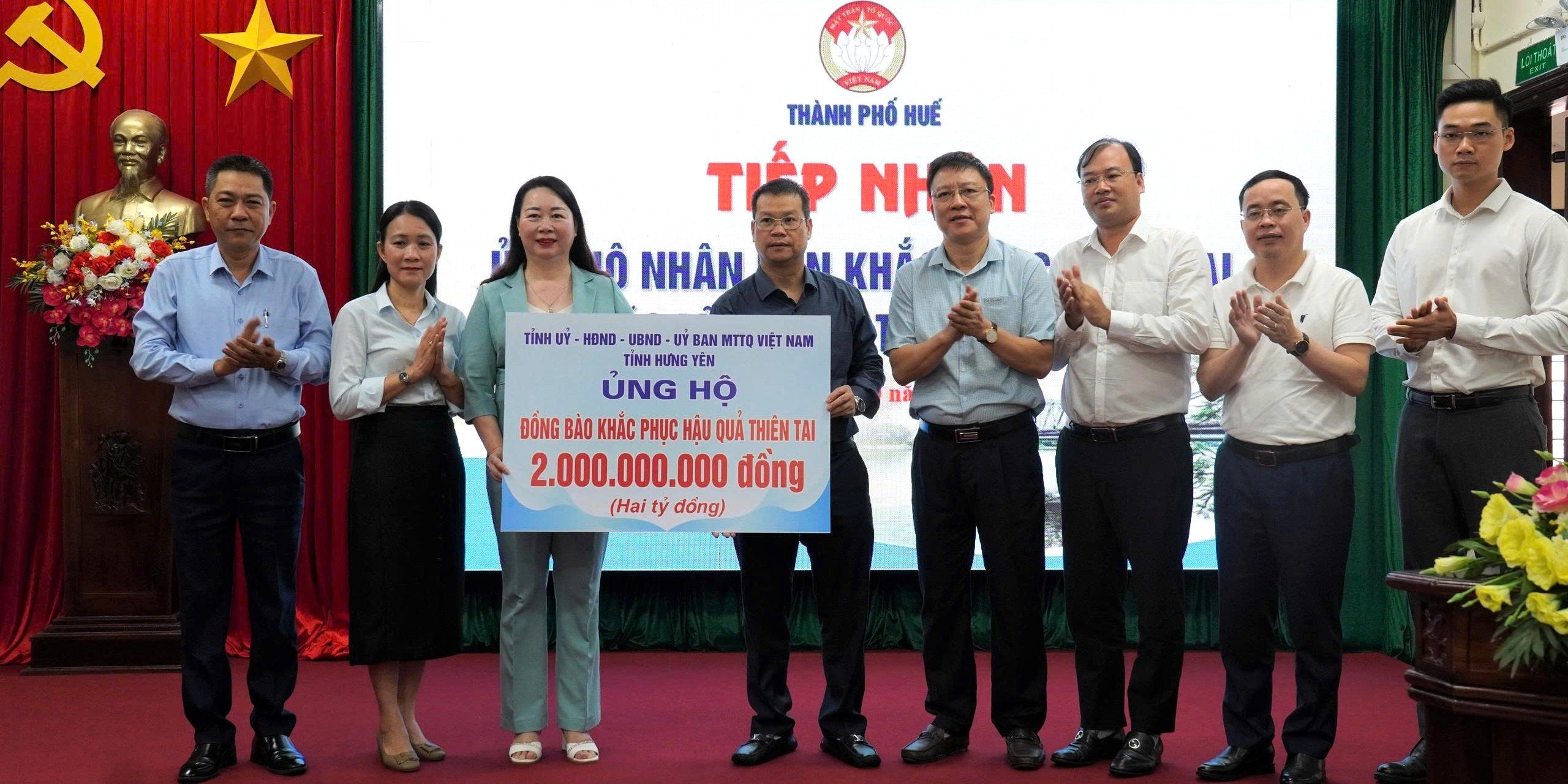 Hưng Yên hỗ trợ TP. Huế 2 tỷ đồng khắc phục hậu quả thiên tai