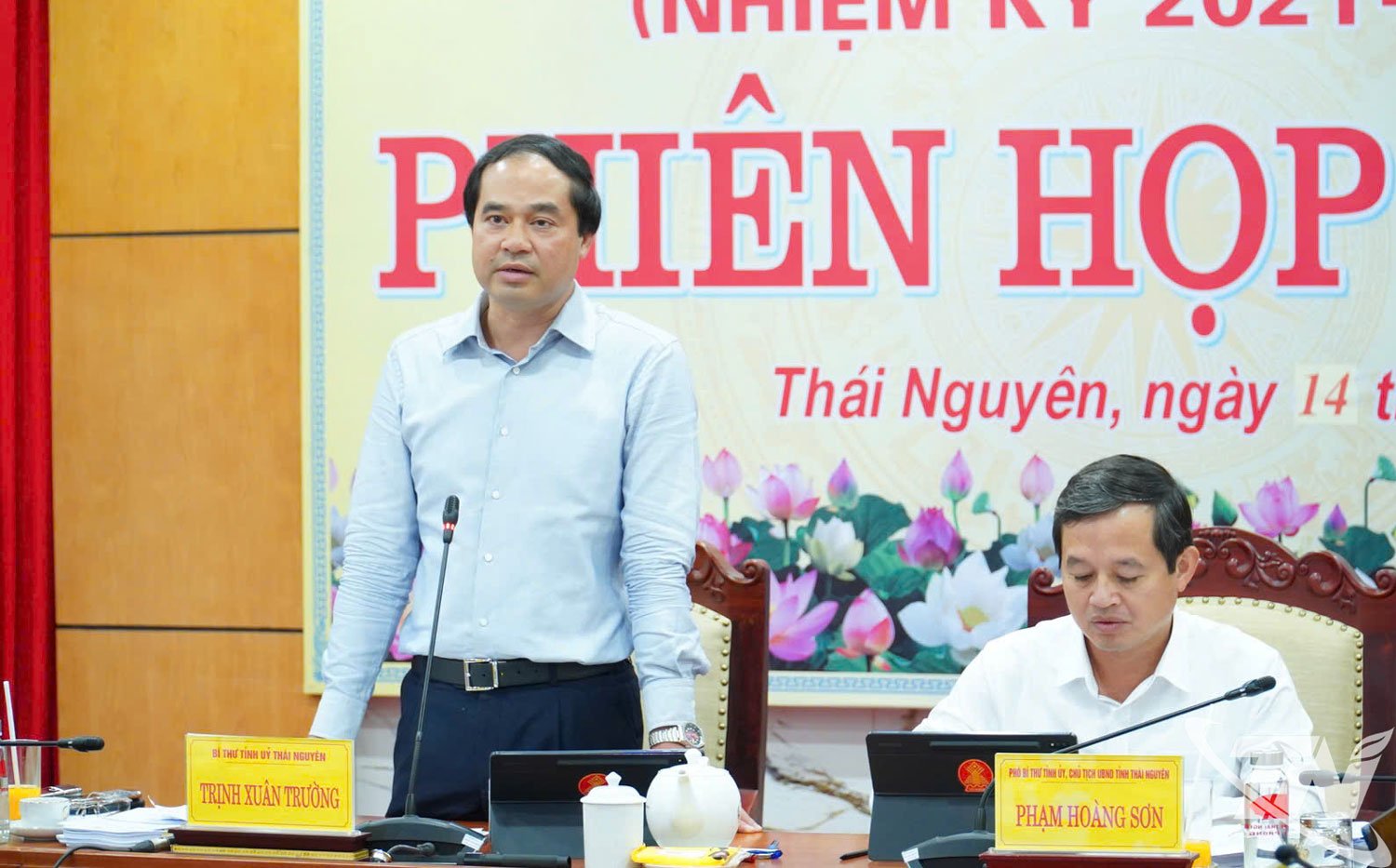 សមមិត្ត Trinh Xuan Truong លេខាបក្សខេត្តបានថ្លែងសុន្ទរកថាក្នុងកិច្ចប្រជុំ។