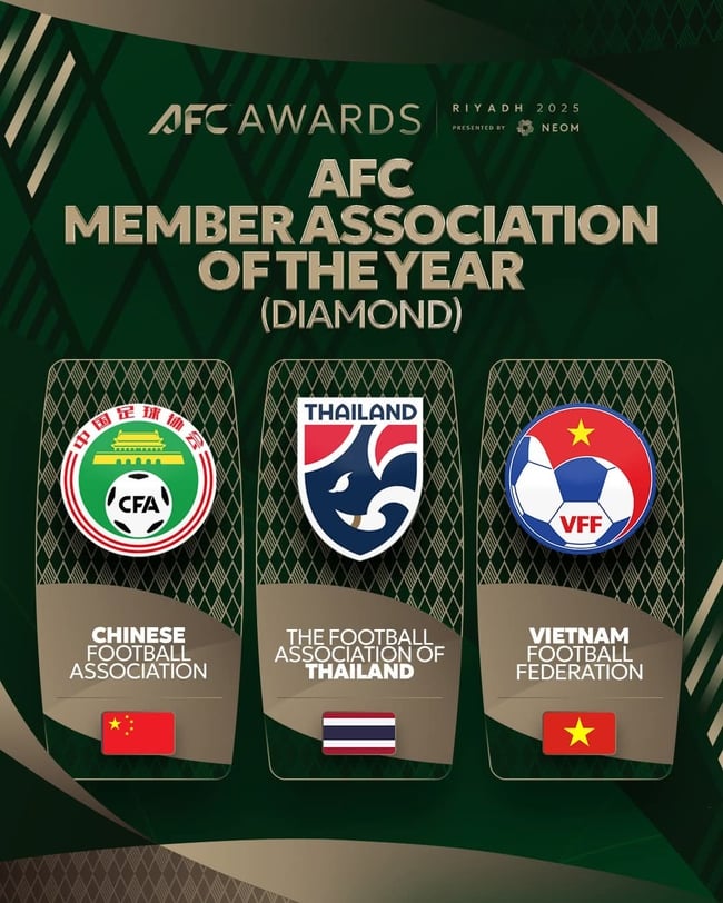 VFF នៅក្នុងការតែងតាំងកំពូលទាំង 3 សម្រាប់ពានរង្វាន់សមាជិកប្រចាំឆ្នាំនៅ AFC Awards Riyadh 2025 - រូបថត ១. VFF vào top 3 đề cử Giải thưởng Liên đoàn thành viên của năm tại Lễ trao giải AFC Awards Riyadh 2025 - Ảnh 1.