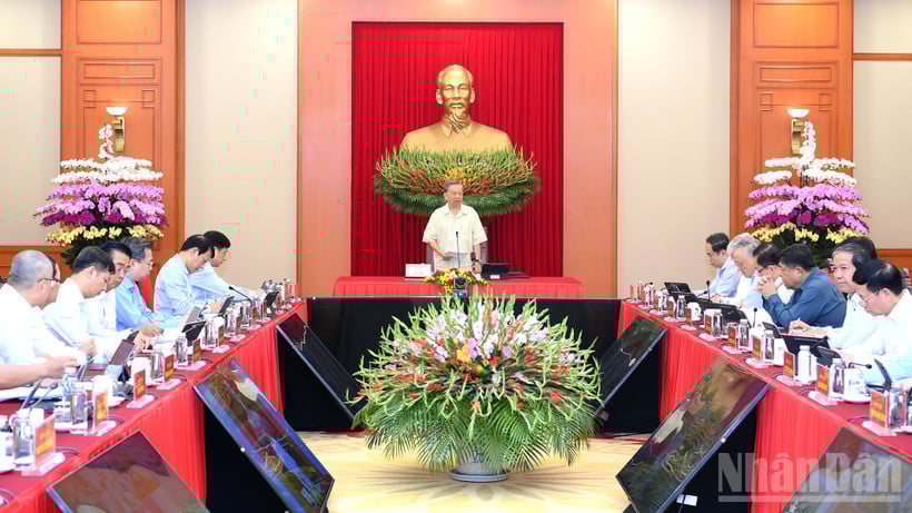 Tổng Bí thư Tô Lâm phát biểu tại phiên họp Thường trực Ban Chỉ đạo Trung ương về phát triển khoa học, công nghệ, đổi mới sáng tạo và chuyển đổi số. (Ảnh ĐĂNG KHOA)