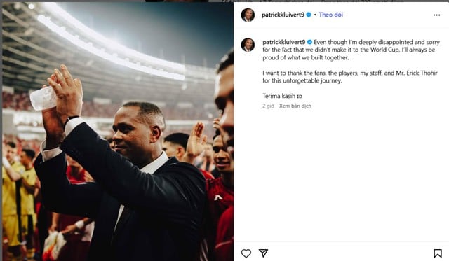 Pelatih Kluivert menulis surat yang memilukan setelah dipecat oleh Indonesia: 'Saya sangat kecewa...' - Foto 1. HLV Kluivert viết tâm thư đau lòng vì bị Indonesia sa thải: 'Tôi vô cùng thất vọng...'- Ảnh 1.