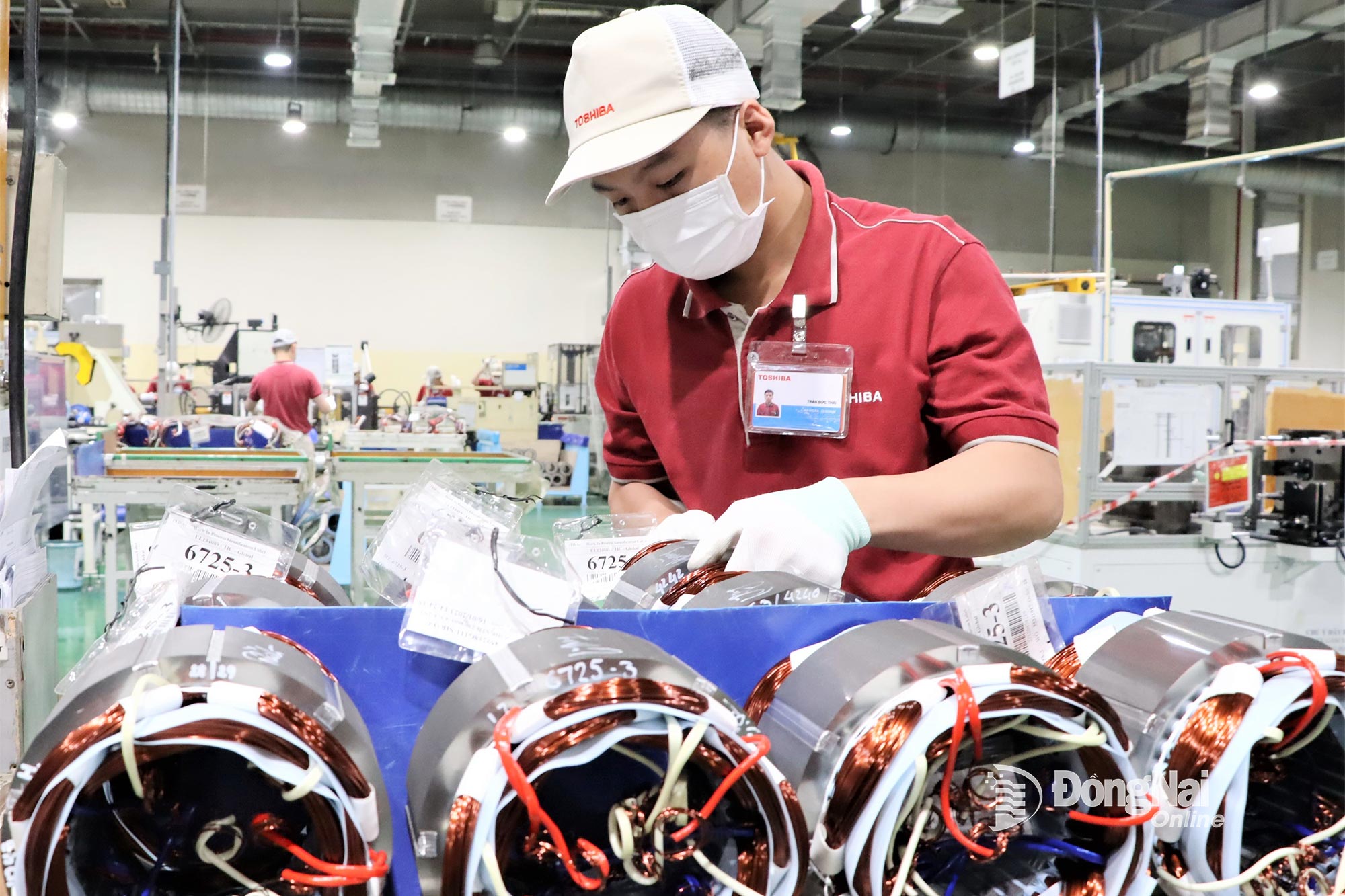 Workers on the production line at Toshiba Asia Industrial Products Co., Ltd. (Amata Industrial Park, Long Binh Ward, Dong Nai Province). Photo: Pham Tung