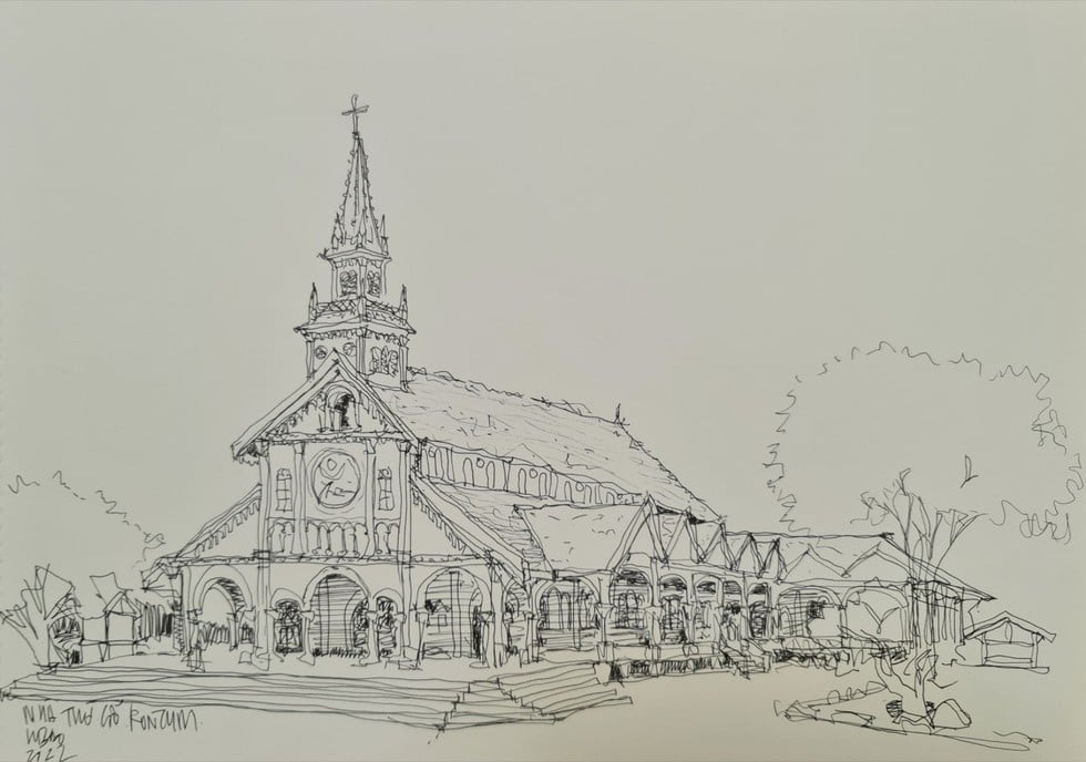 Church made from cajeput wood pulled from the forest by elephants - Photo 5. Nhà thờ làm từ gỗ cà chít được voi kéo từ rừng về- Ảnh 5.