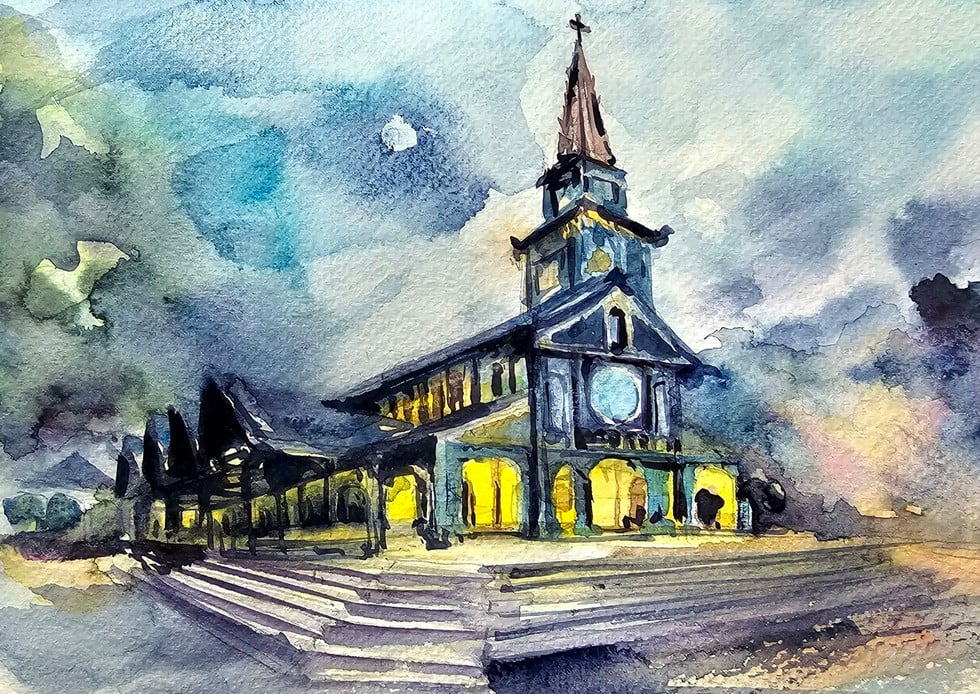 Church made from cajeput wood pulled from the forest by elephants - Photo 6. Nhà thờ làm từ gỗ cà chít được voi kéo từ rừng về- Ảnh 6.