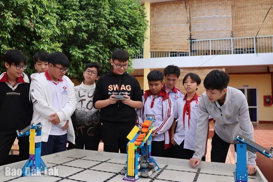 Students participate in STEM education activities. Illustration.
