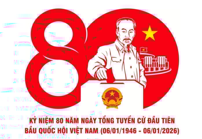 Vietnam Ulusal Meclisi'ni seçmek için yapılan ilk genel seçimin 80. yıl dönümünü kutlamak için hazırlanan resmi logo. Fotoğraf: Kültür, Spor ve Turizm Bakanlığı  