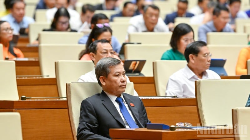 Ledamöter från nationalförsamlingen deltar i mötet. (Foto: DUY LINH)