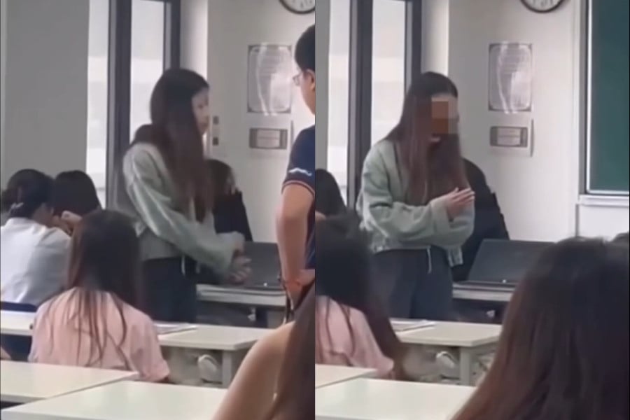 女子生徒が授業中にアメリカ料理を食べながら先生と口論している.jpg