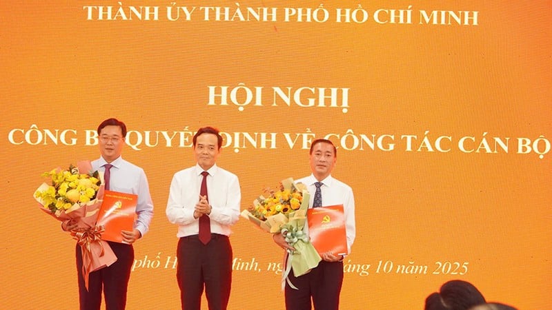 O camarada Tran Luu Quang, secretário do Comitê Central do Partido e secretário do Comitê do Partido da Cidade de Ho Chi Minh, apresentou a decisão sobre o trabalho de pessoal. (Foto: LE VINH)