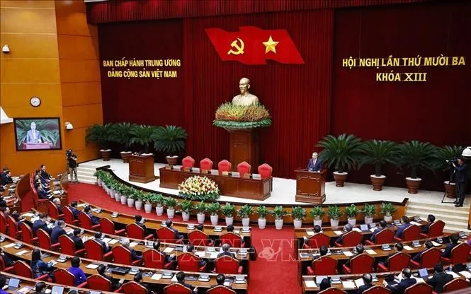Phiên bế mạc Hội nghị lần thứ 13 Ban Chấp hành Trung ương Đảng khóa XIII. Ảnh: Doãn Tấn/TTXVN Phiên bế mạc Hội nghị lần thứ 13 Ban Chấp hành Trung ương Đảng khóa XIII. Ảnh: Doãn Tấn/TTXVN