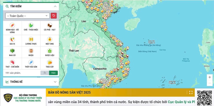 Det officiella gränssnittet för Vietnams digitala jordbrukskarta 2025, distribuerad av industri- och handelsministeriet. (Foto: Phuong Trang/Vietnam+)
