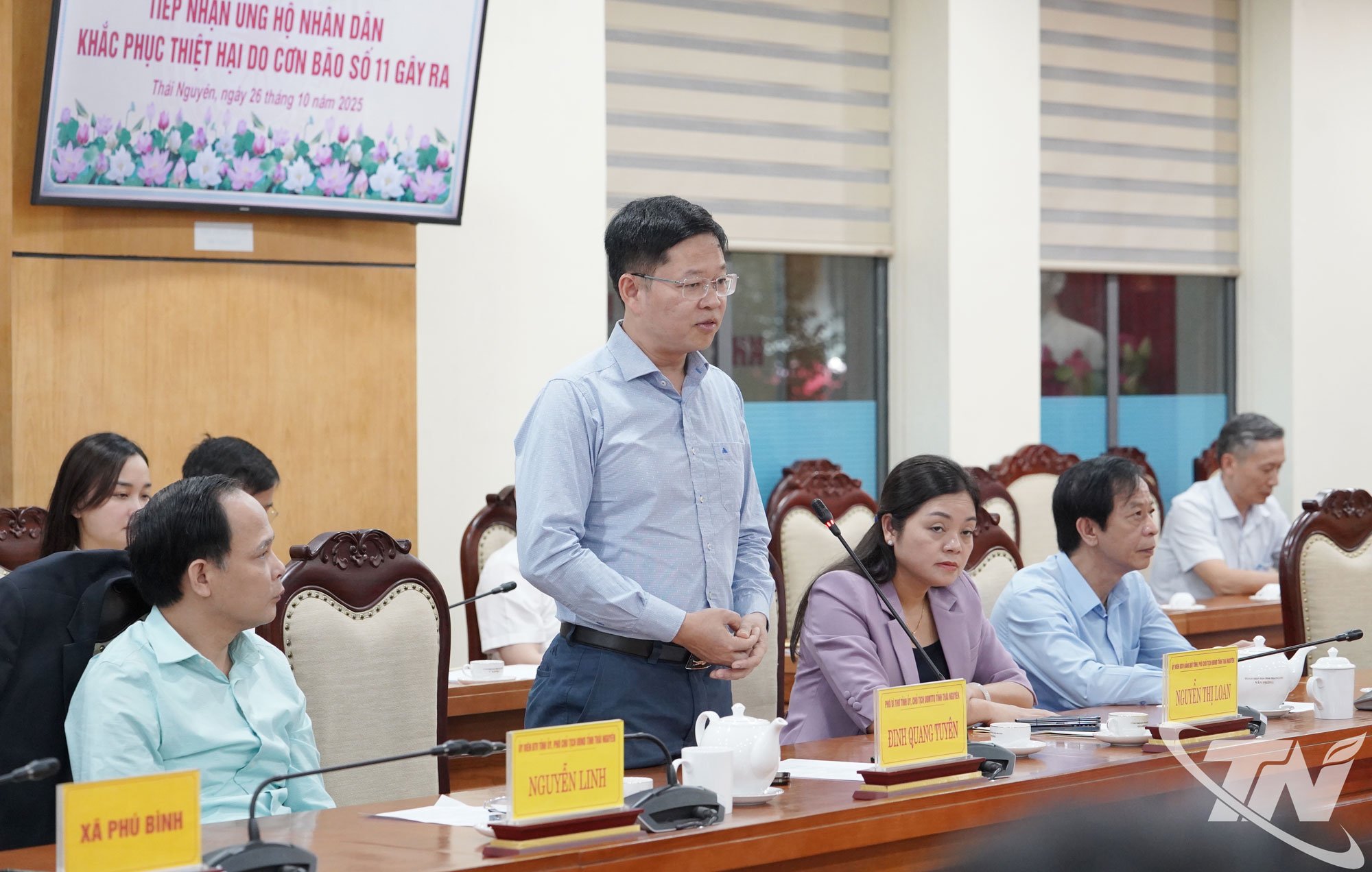 Kamerad Dinh Quang Tuyen, Wakil Sekretaris Komite Partai Provinsi, Ketua Komite Front Tanah Air provinsi Thai Nguyen, berbicara.