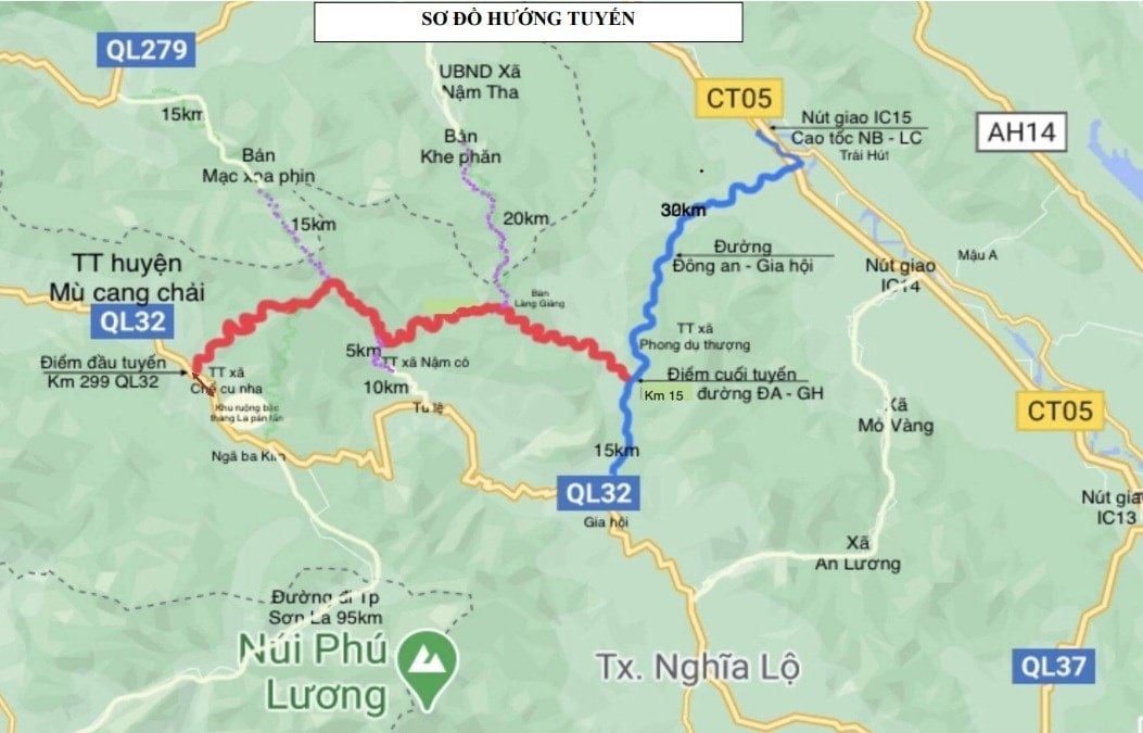 Ruttkarta över vägprojektet som förbinder Son La, Lai Chau och Lao Cai.