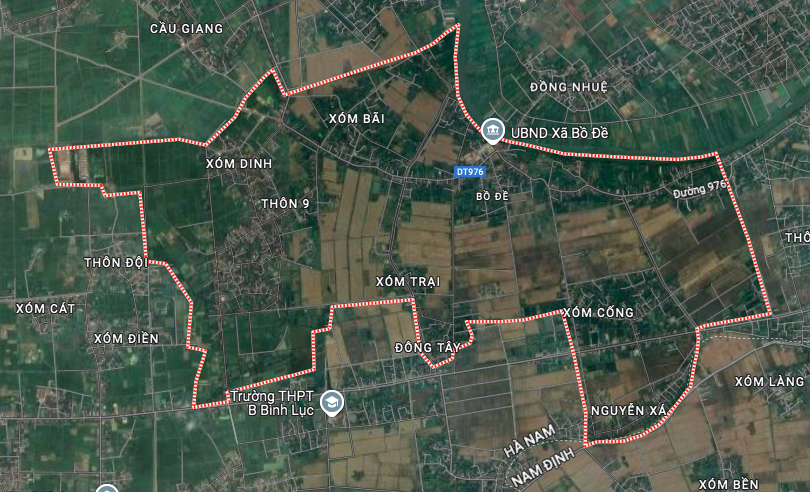 Satellitkarta över Bo De kommun, Binh Luc-distriktet, Ha Nam-provinsen.