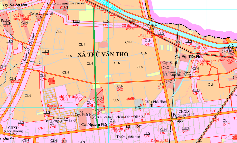 Карта планирования новых дорог в коммуне Тру Ван То, район Бау Банг.
