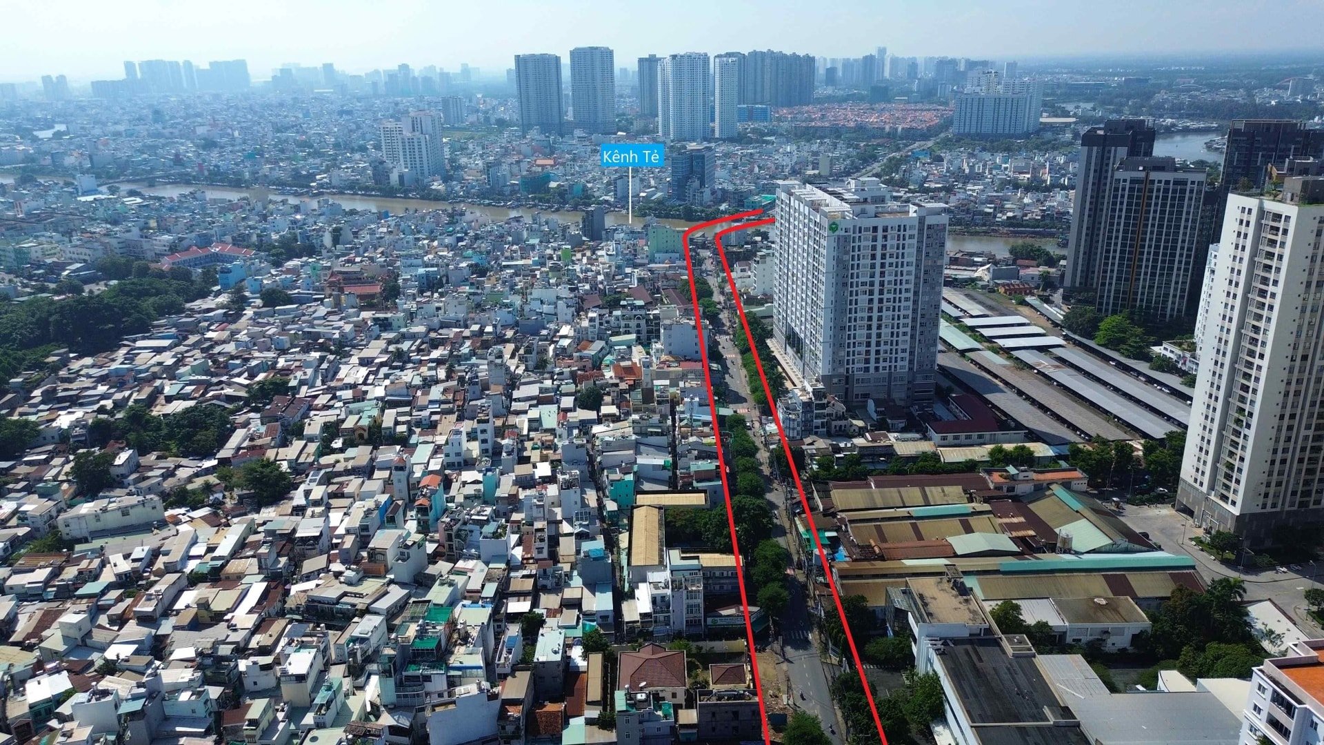 Trasa projektu mostu Nguyen Khoi spojující okres 7, okres 4 a okres 1.