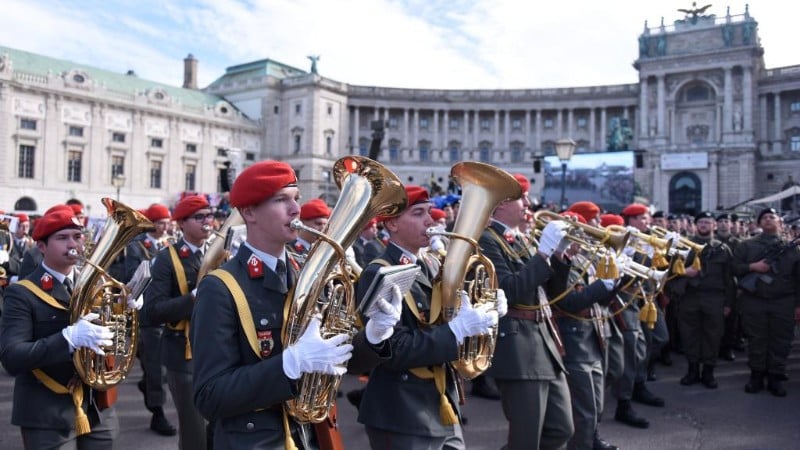 Military band performs during the Austrian National Day celebrations in Vienna, Austria, October 26, 2023. (Photo: Xinhua)