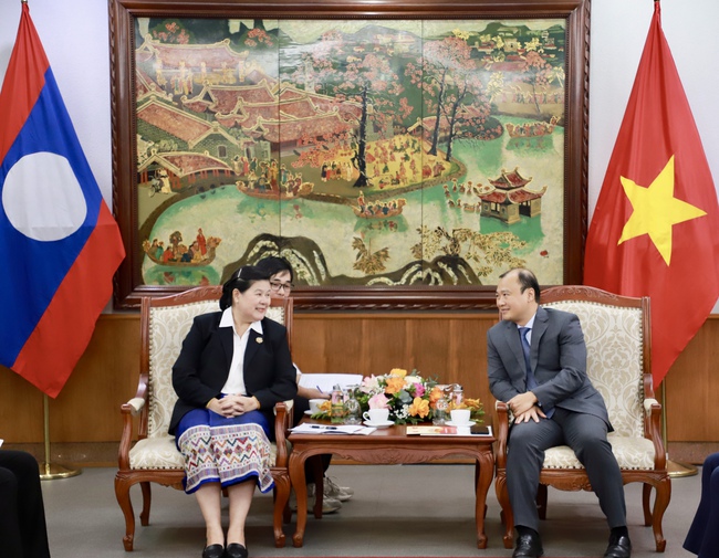 Thứ trưởng Thường trực Lê Hải Bình tiếp Phó Trưởng ban Tuyên huấn Trung ương Đảng Nhân dân Cách mạng Lào - Ảnh 1.