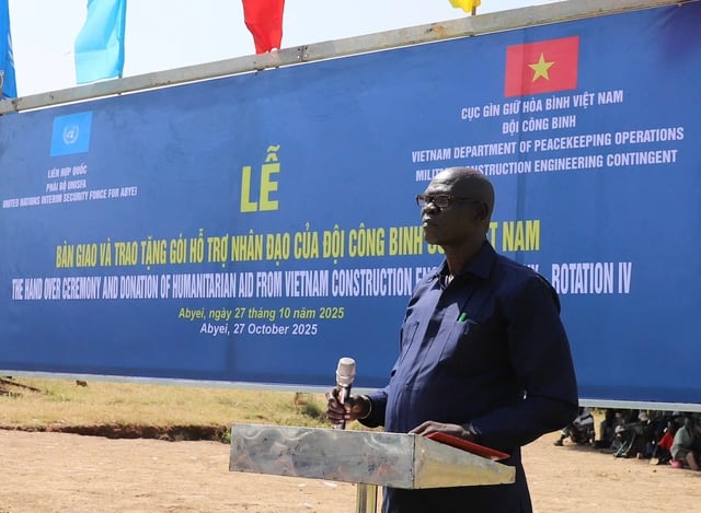 Afrikaner dansar på bron som reparerats av de  Người dân châu Phi nhảy múa trên cây cầu được chiến sĩ 'mũ nồi xanh' sửa chữa- Ảnh 2.