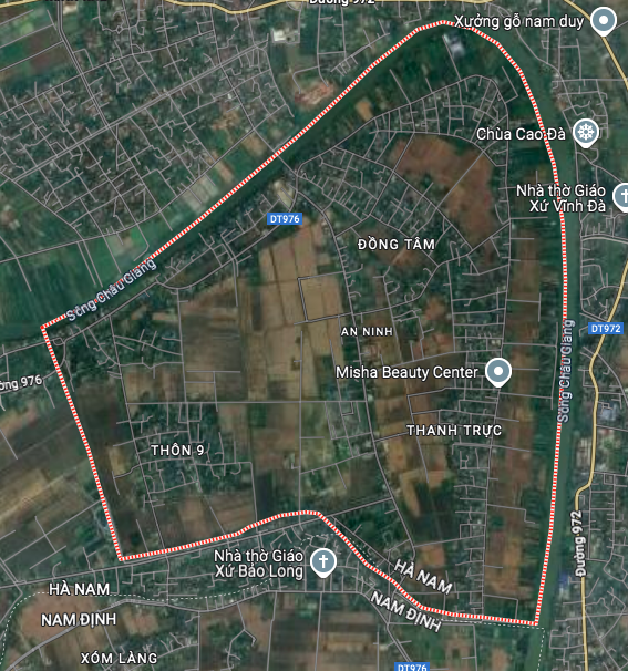 Супутникова карта комуни Ан Нінь, район Бінь Лук, провінція Ха Нам.