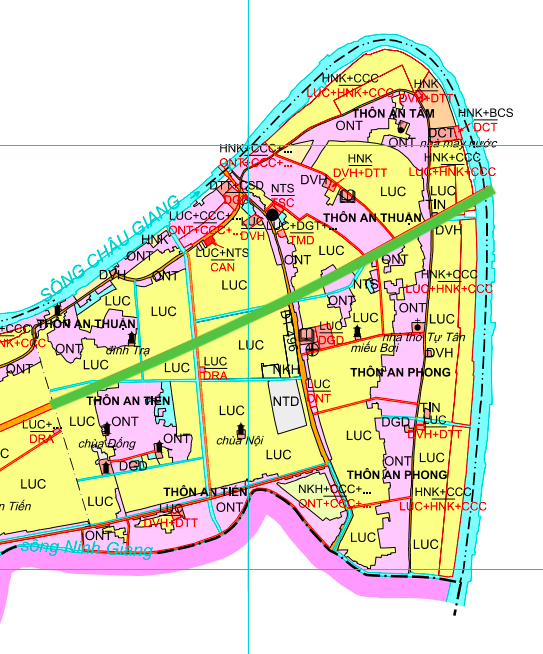 Карта планування дорожнього руху комуни Ан Нінь з новим маршрутом, позначеним зеленим кольором.