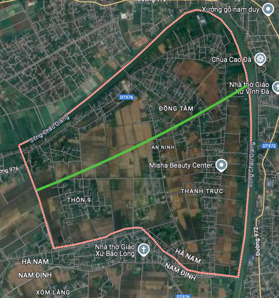 Польове зображення комуни Ан Нінь на супутниковій карті Google.