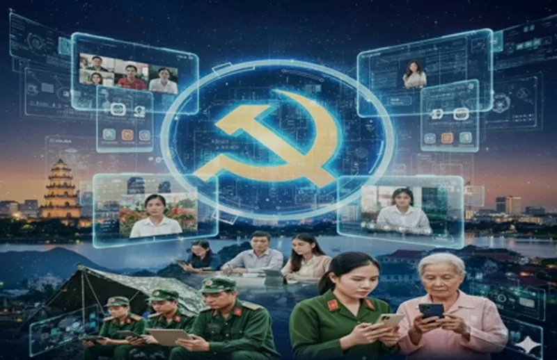 Imágenes creadas con IA: Aplicación de tecnologías de la información y nuevos modelos para mejorar las actividades del partido y la gestión de sus miembros; Nuevos modelos de actividades del partido para células del partido y comités de base del partido en lugares especiales o en circunstancias especiales Hình ảnh được tạo bằng AI: Ứng dụng công nghệ thông tin và những mô hình mới nhằm cải tiến sinh hoạt đảng và quản lý đảng viên; Những mô hình mới về hình thức sinh hoạt đảng đối với Chi bộ,  Đảng bộ cơ sở ở nơi đặc thù hoặc trong hoàn cảnh đặc biệt