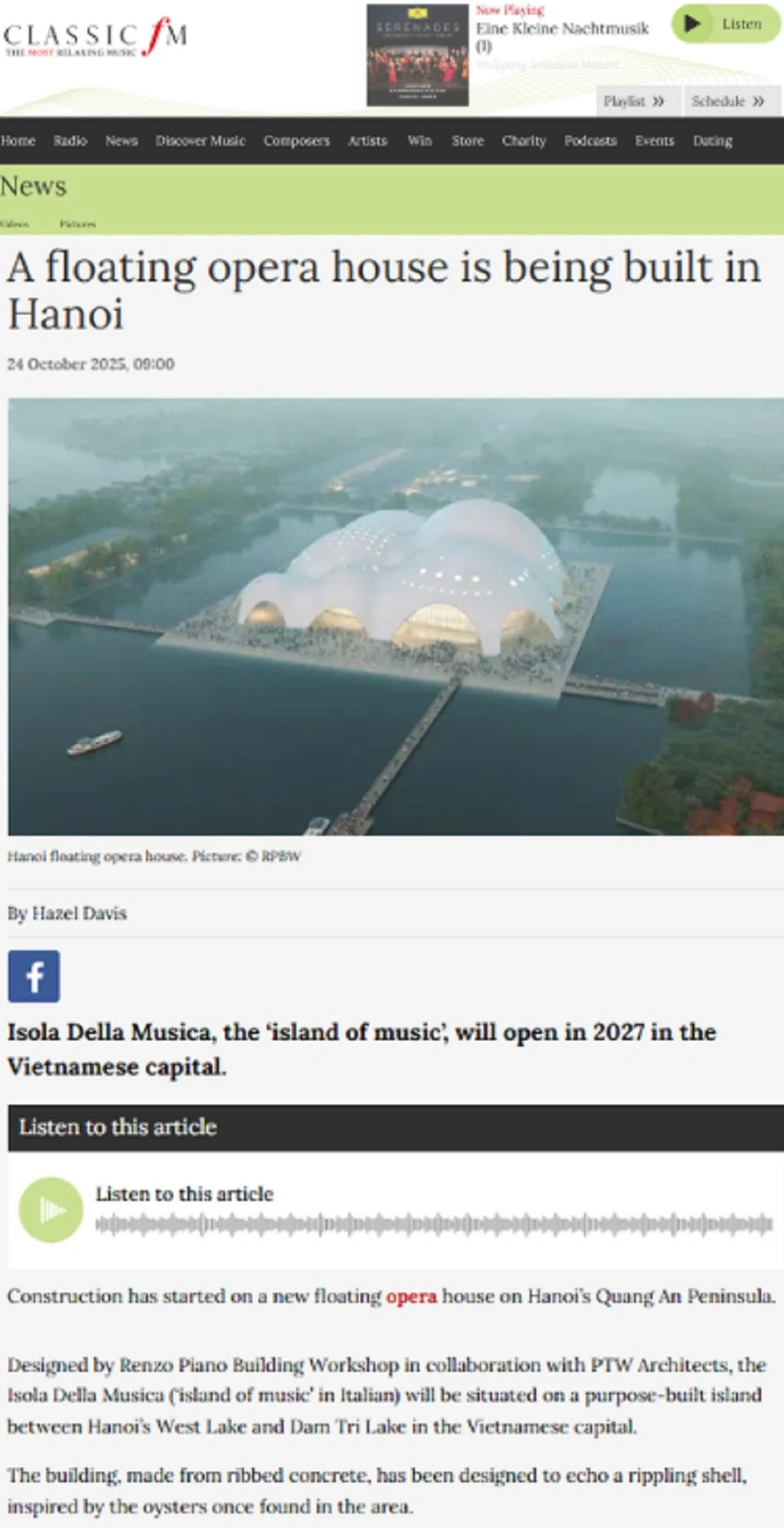 Hanois operahus presenterat på världens ledande nyhetssajt om klassisk musik