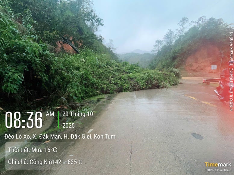 산사태로 인해 꽝응아이를 통과하는 호치민 도로가 완전히 막혔습니다. - 사진 2. Đường Hồ Chí Minh qua Quảng Ngãi ách tắc hoàn toàn do sạt lở - Ảnh 2.