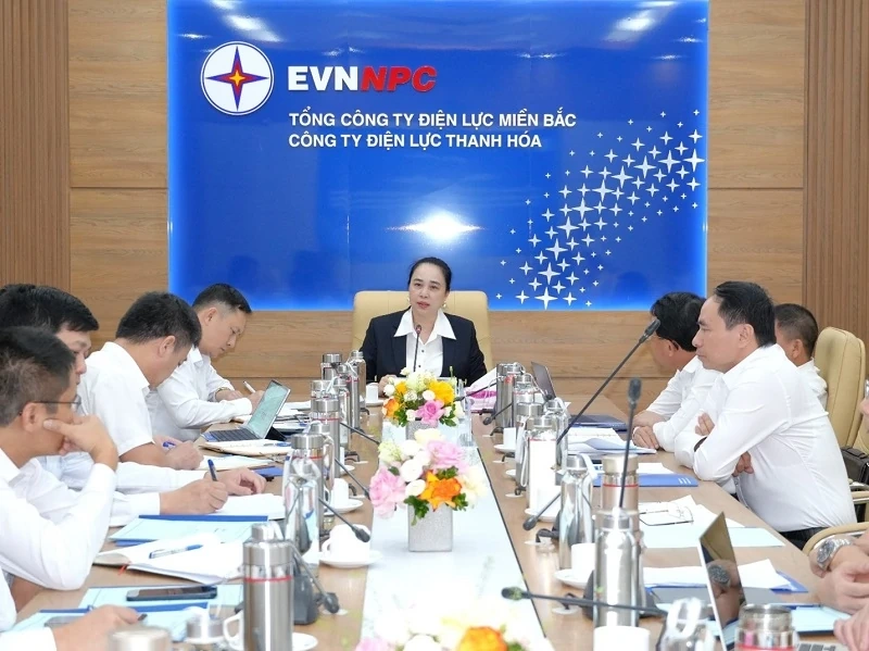 EVNNPC:s styrelseordförande Do Nguyet Anh arbetar med Thanh Hoa Electricity Company
