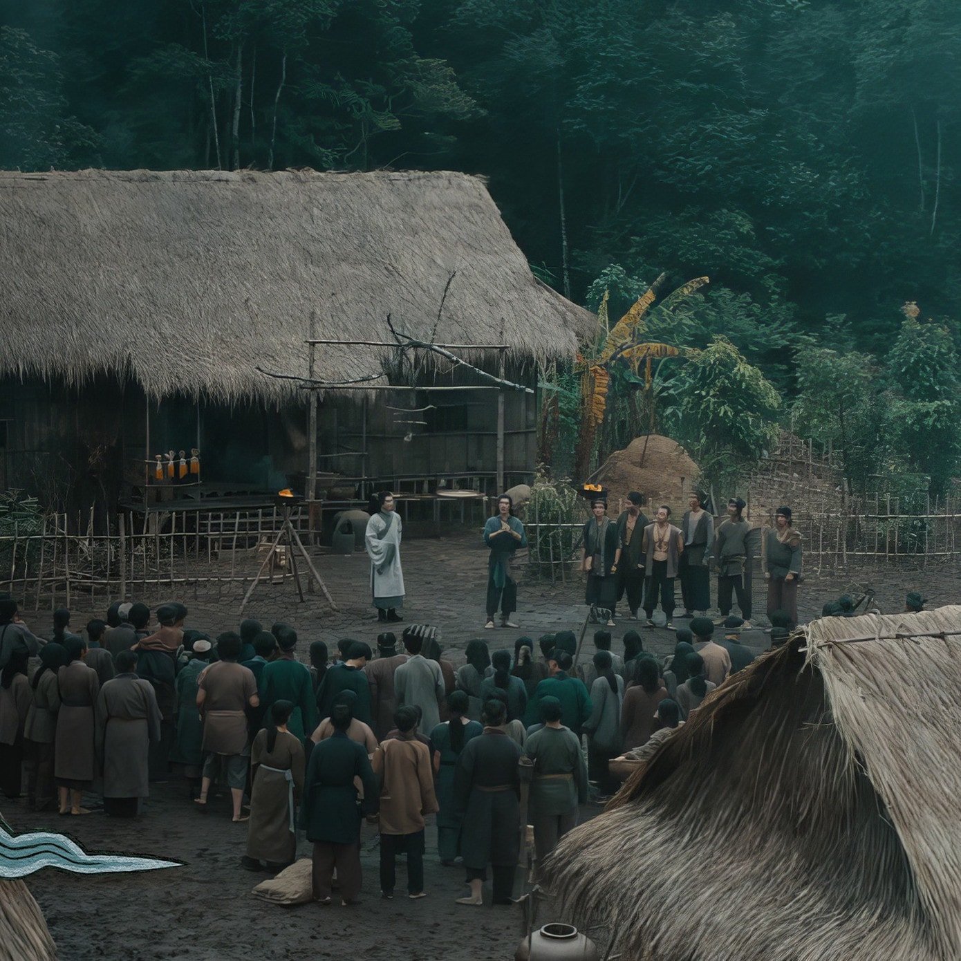 লেপার গ্রামের দৃশ্যটি দা লাটের পাইন বনের মাঝখানে অত্যন্ত সুন্দরভাবে নির্মিত হয়েছিল।