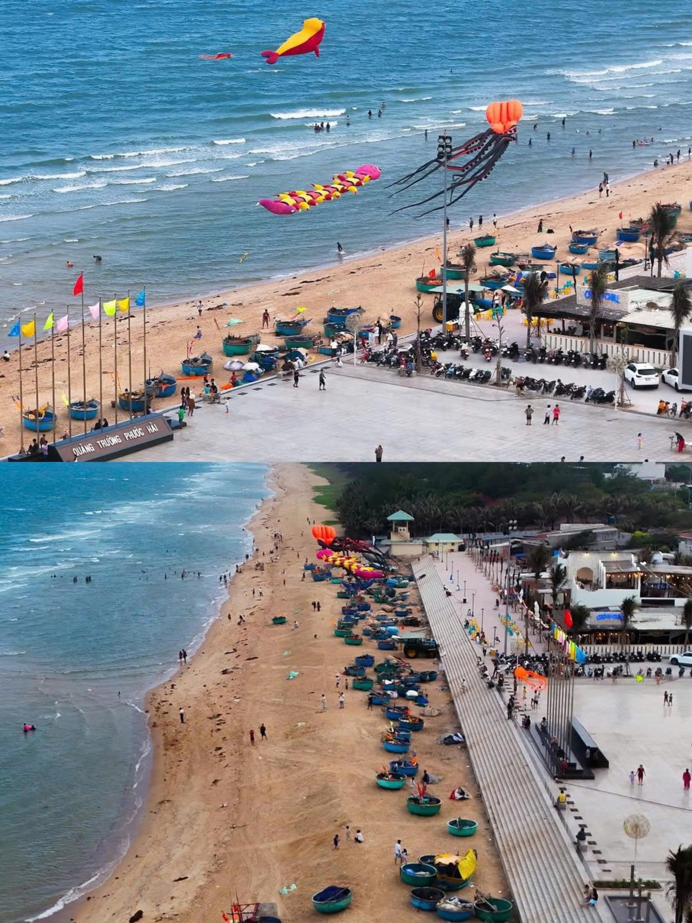 Typické košové lodě rybářské vesnice Phuoc Hai na náměstí.