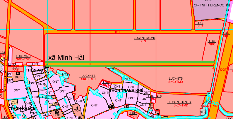 Mapa územního plánování okresu Van Lam zobrazuje novou silnici procházející mateřskou školou ve vesnici Ao.