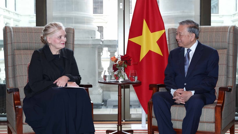 המזכיר הכללי של טו לאם קיבל את פניה של גב' הלן וילסון, סגנית נשיא בכירה של תאגיד רולס-רויס גלובל. (צילום: VNA)