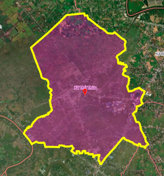 Geografisk platskarta över Thu Thua-kommunen, Thu Thua-distriktet, Long An-provinsen.