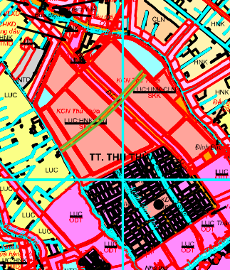 Planeringsdiagrammet för rutten vinkelrätt mot provinsväg 818 i Thu Thua kommun visas med den gröna linjen.