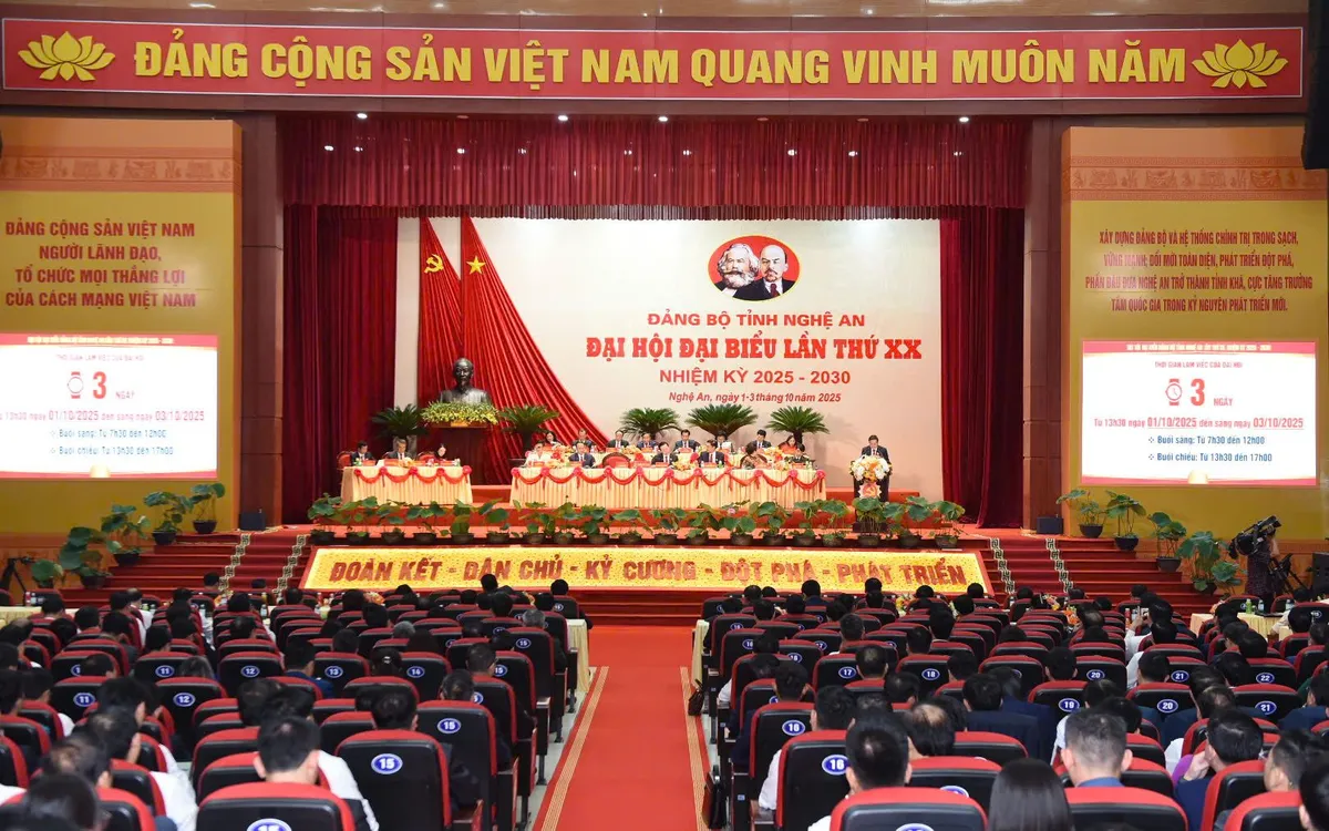 Quang cảnh Đại hội đại biểu Đảng bộ tỉnh Nghệ An lần XX, nhiệm kỳ 2025 – 2030. Ảnh: Văn Lang
