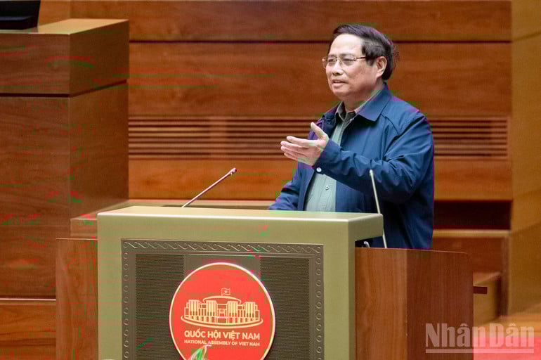 នាយករដ្ឋមន្ត្រី Pham Minh Chinh ថ្លែង។ (រូបថត៖ THUY NGUYEN)