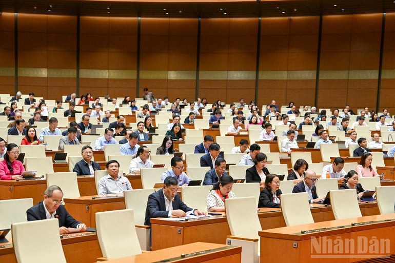 គណៈប្រតិភូរដ្ឋសភាចូលរួមក្នុងសម័យប្រជុំពិភាក្សា។ (រូបថត៖ THUY NGUYEN)