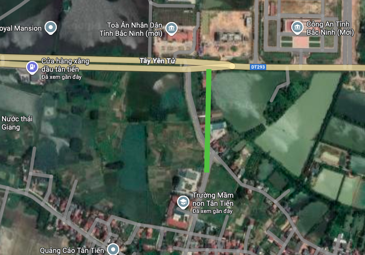 ដ្យាក្រាមផ្លូវកាត់កែងទៅផ្លូវខេត្ត ២៩៣ នៅលើផែនទីផ្កាយរណប។