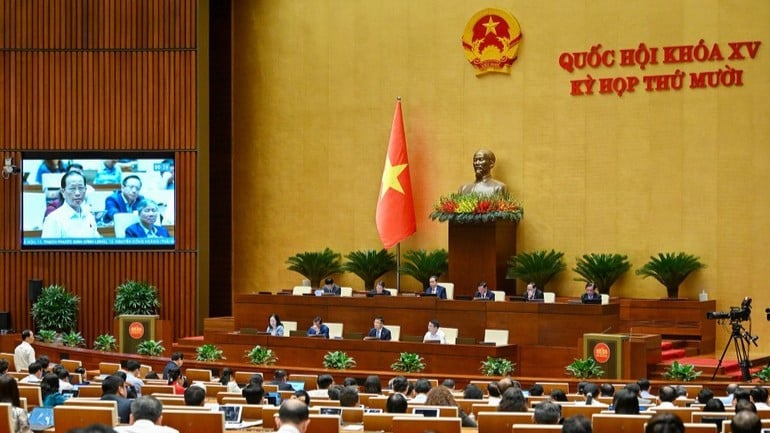 Bild från nationalförsamlingens diskussionssession. (Foto: THUY NGUYEN)